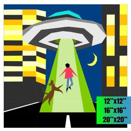 Taken (For a Walk) - Funny UFO Dog Abduction FPP Foundation Paper Piecing Pattern in Three Sizes