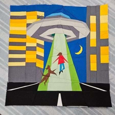 Taken (For a Walk) - Funny UFO Dog Abduction FPP Foundation Paper Piecing Pattern in Three Sizes - Image 3