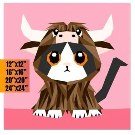 Purrfectly Highland Cat dressed as a highland cow FPP foundation paper piecing pattern
