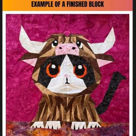Purrfectly Highland Cat dressed as a highland cow FPP foundation paper piecing pattern