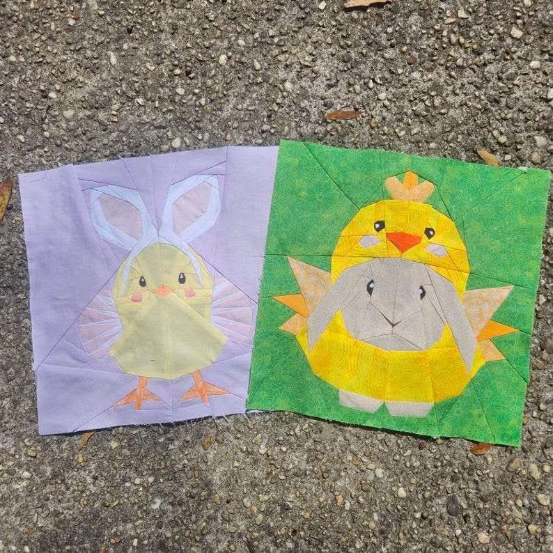 Easter Switcheroo: Cute Easter Bunny and Chick Foundation Paper Piecing FPP Pattern in Three Sizes