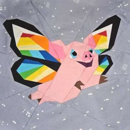 when pigs fly: cute flying pig fpp foundation paper piecing pattern three sizes