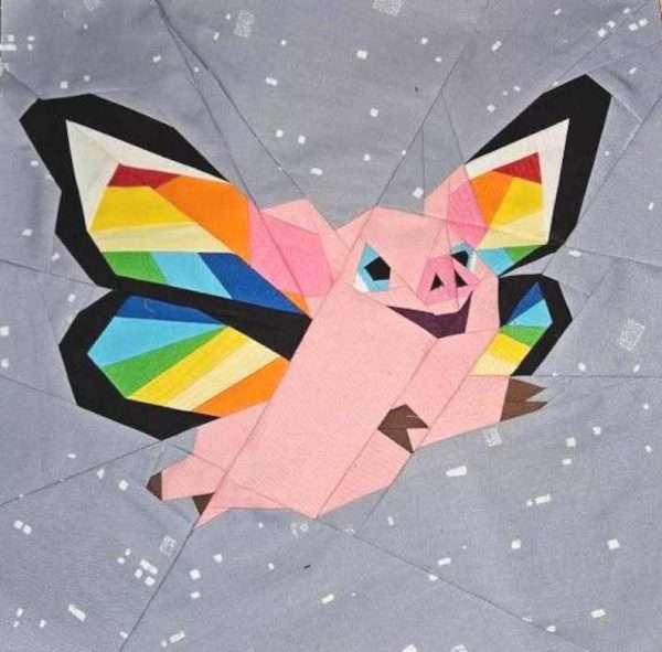 when pigs fly: cute flying pig fpp foundation paper piecing pattern three sizes