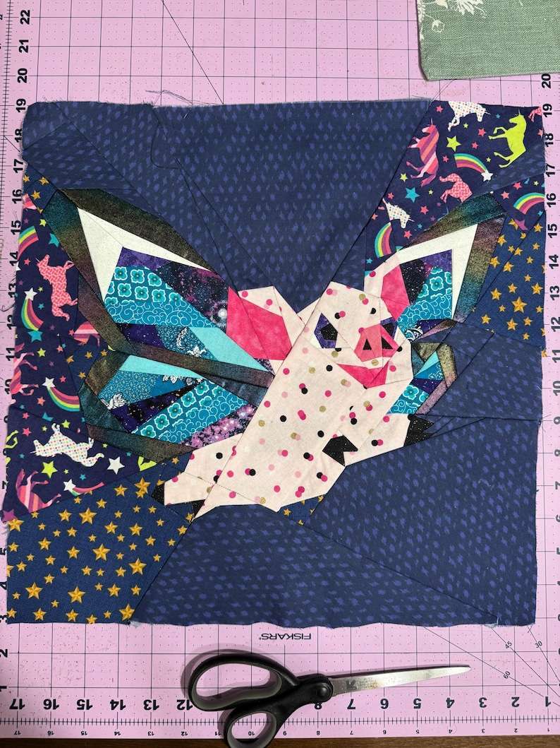 when pigs fly: cute flying pig fpp foundation paper piecing pattern three sizes