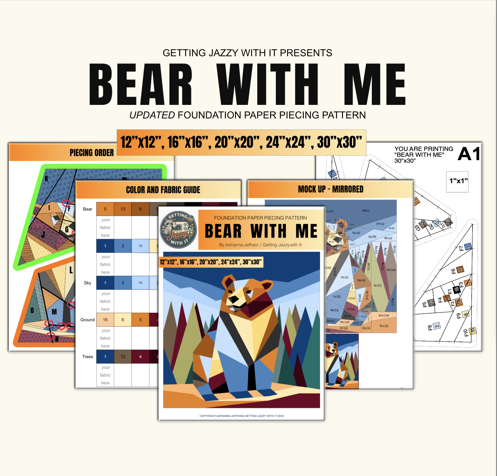 Bear With Me: Bear Foundation Paper Piecing Pattern FPP in Five Sizes - Image 2