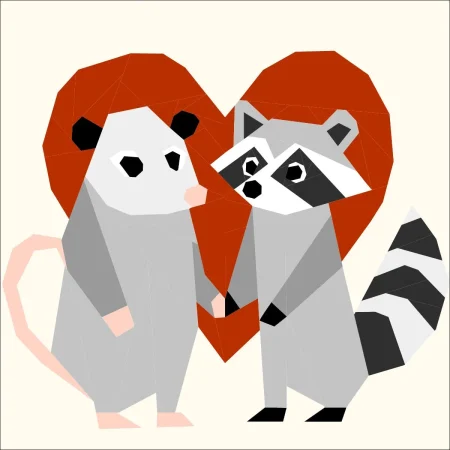 trash crossed lovers: three valentine’s day cute raccoon and oppossum couples fpp foundation paper piecing patterns set