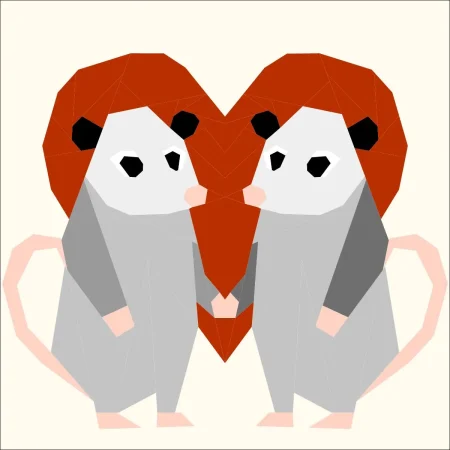 trash crossed lovers: three valentine’s day cute raccoon and oppossum couples fpp foundation paper piecing patterns set