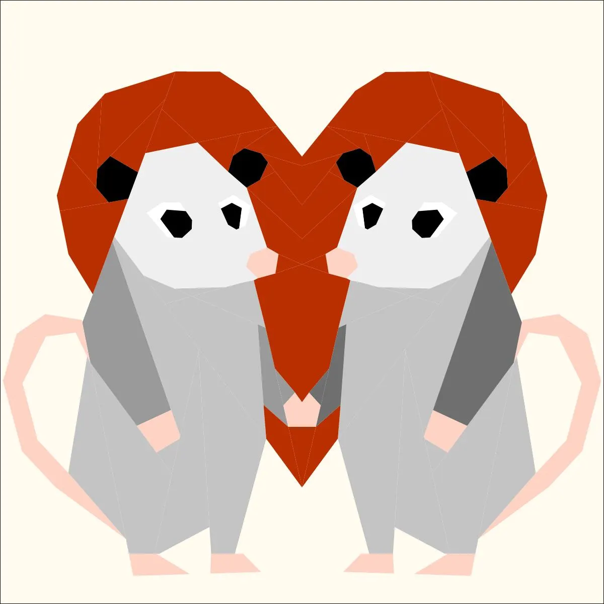 trash crossed lovers: three valentine’s day cute raccoon and oppossum couples fpp foundation paper piecing patterns set