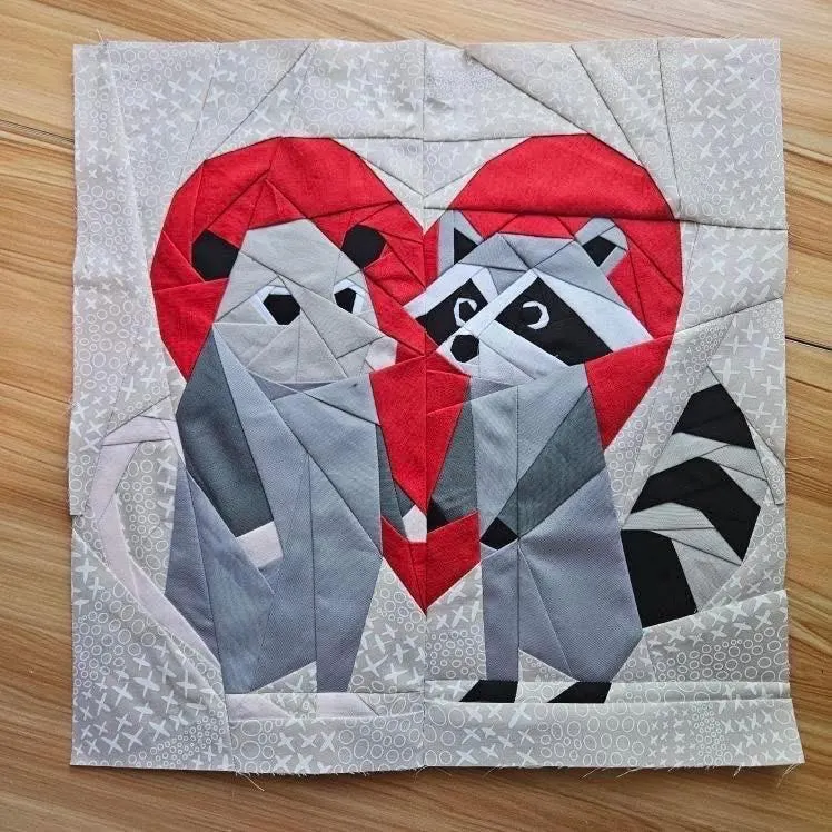 trash crossed lovers: three valentine’s day cute raccoon and oppossum couples fpp foundation paper piecing patterns set