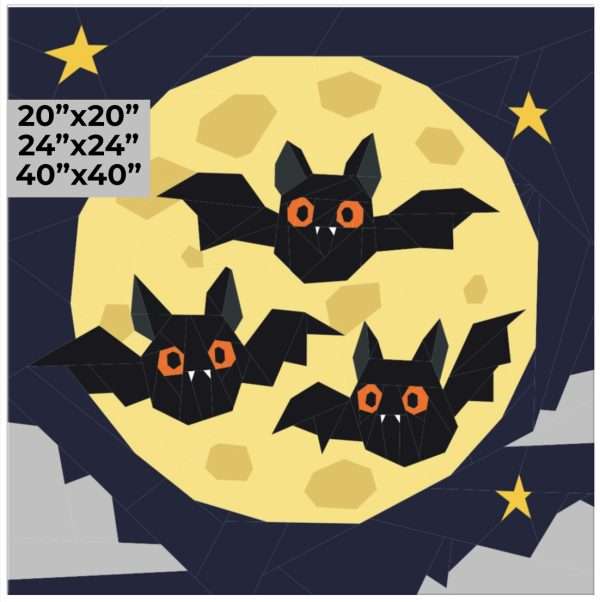 Fangtastic Trio: Cute Halloween Bats Foundation Paper Piecing Pattern