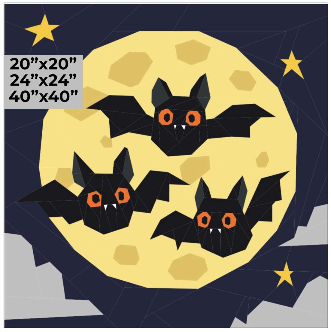 Fangtastic Trio: Cute Halloween Bats Foundation Paper Piecing Pattern - Image 1