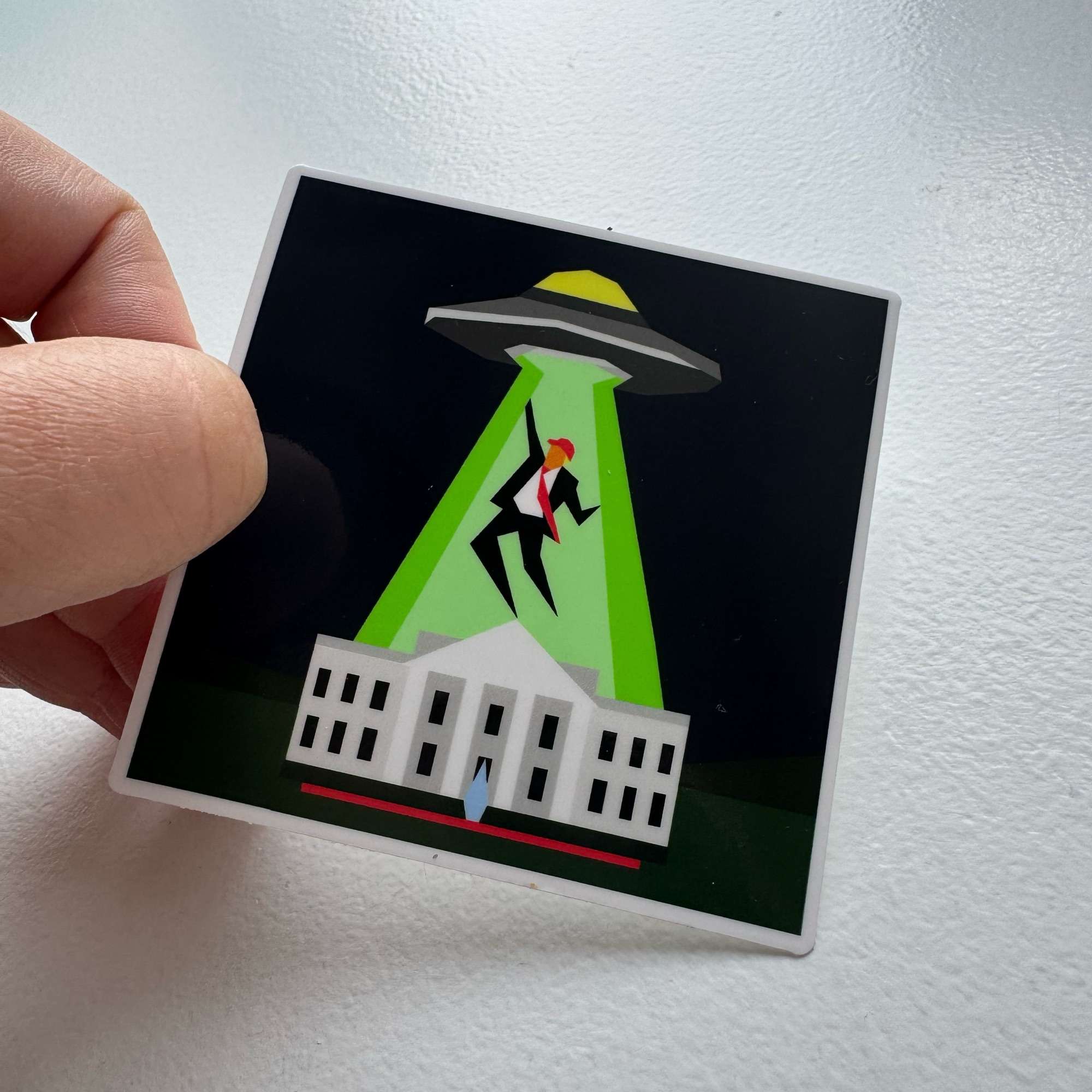 Trump UFO Abduction Sticker - Image 1