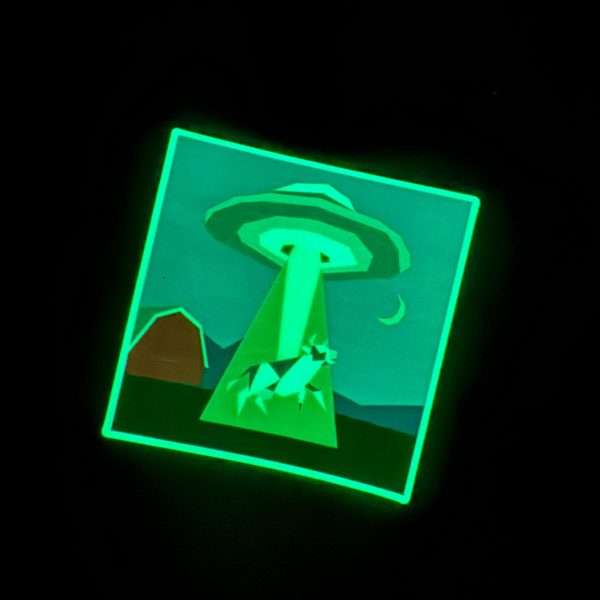 Udderly Out of This World Sticker: GLOW IN THE DARK UFO Cow Abduction Sticker