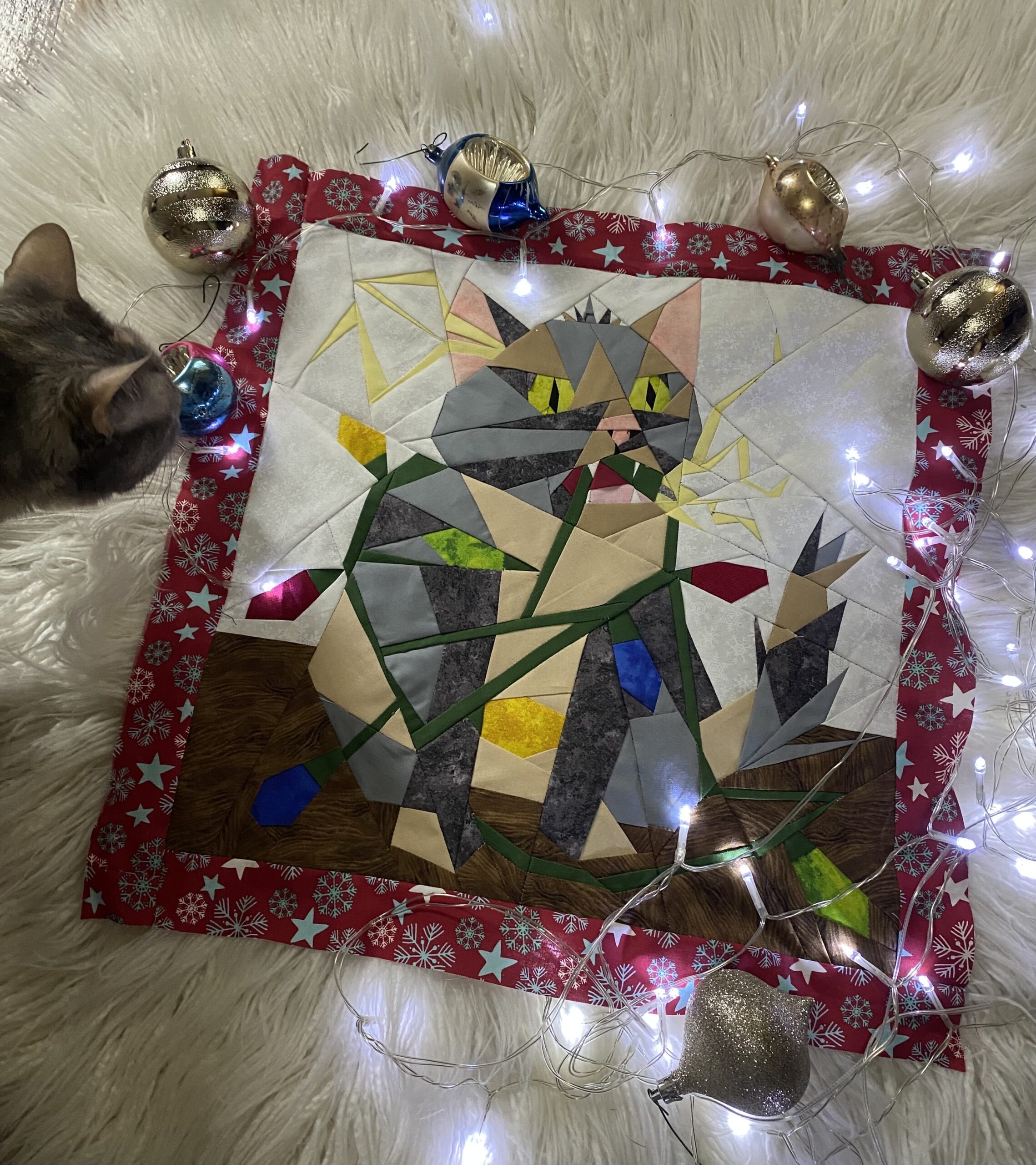 Jingle Bells Shock: Funny Christmas Cat Foundation Paper Piecing Pattern